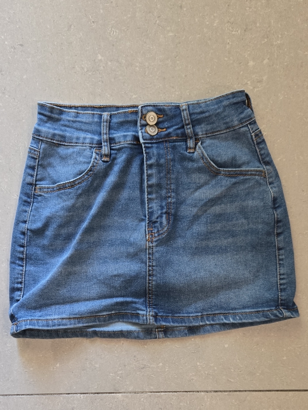 Casual Blue Denim Maxi Mini Skirt with Double Button Waist